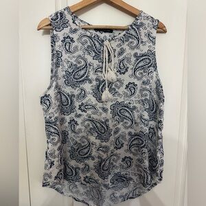 Blue & white paisley print linen blouse